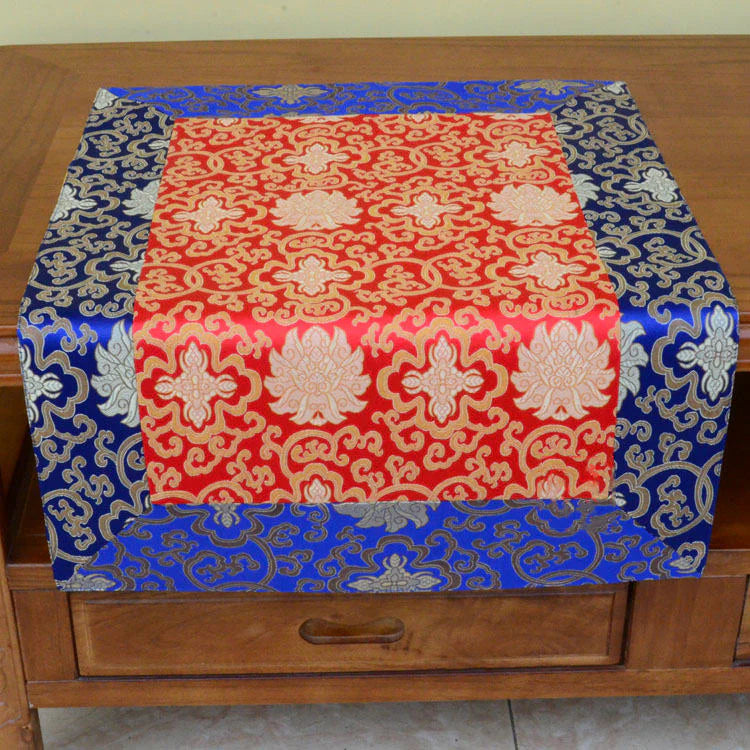 Buddha Stones Brocade Prayer Altar Flower Vajra Dragon Pattern Auspicious Symbols Table Runner
