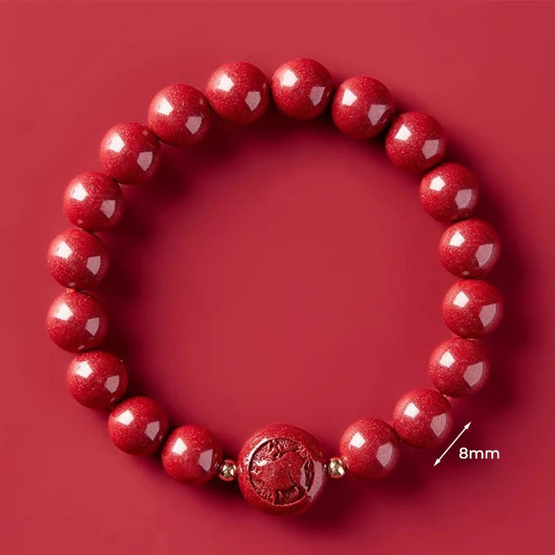 Buddha Stones Chinese Zodiac Year Of The Horse Carved Cinnabar Peaceful Blessing Bracelet