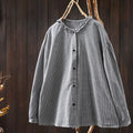 Buddha Stones Spring Small Plaid Buttons Down Long Sleeve Women's Cotton Shirt