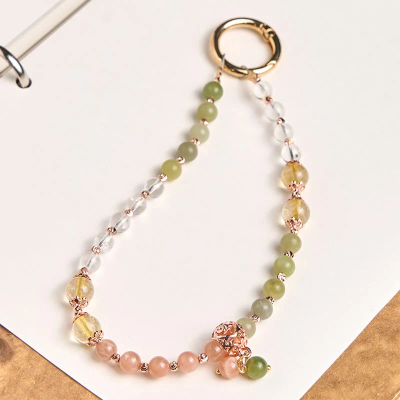 Buddha Stones Cyan Jade White Crystal Harmony Beads Key Chain Phone Hanging Decoration