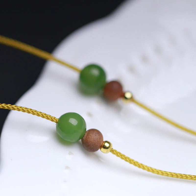 Buddha Stones Natural Hetian Jade Small Bag Pattern Prosperity String Necklace Pendant