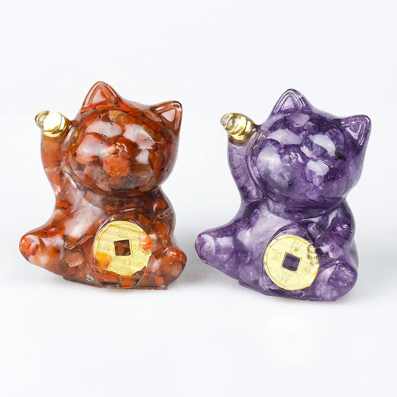 Buddha Stones Lucky Cat Copper Coin Turquoise Labradorite Pink Crystal Amethyst Strength Home Decoration