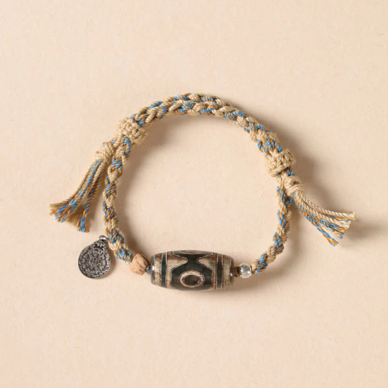 Buddha Stones Tibetan Dzi Bead Wealth  Protection Braided Bracelet