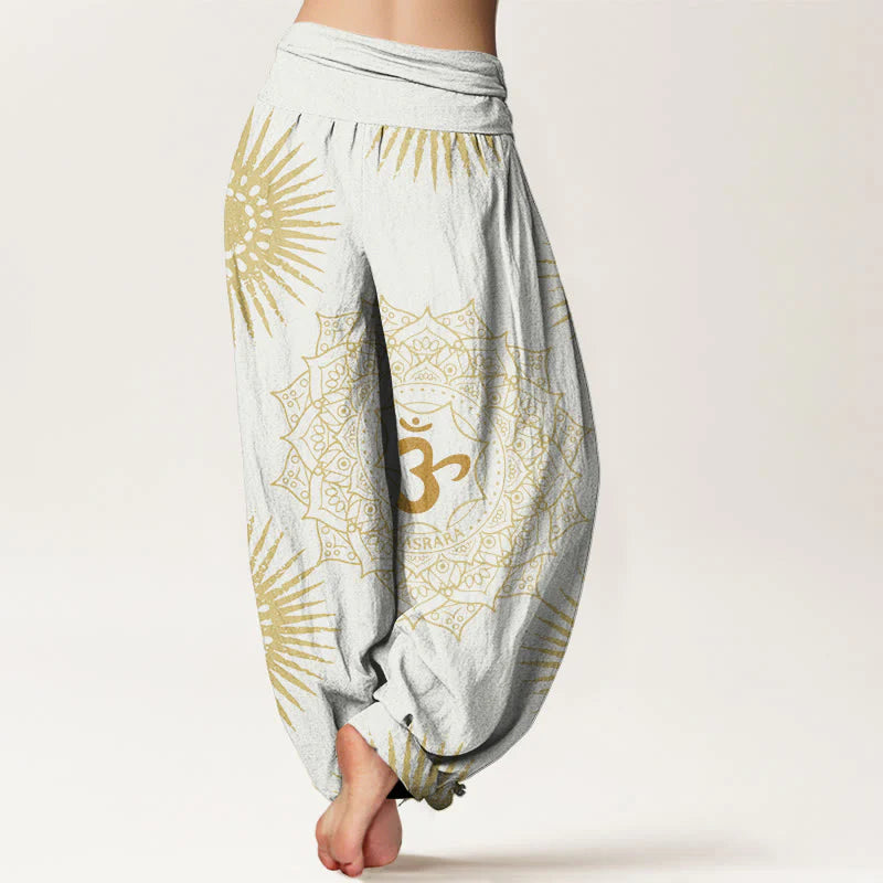 Buddha Stones Cotton Casual Mandala Om Symbol Sun Pattern Women's Harem Pants