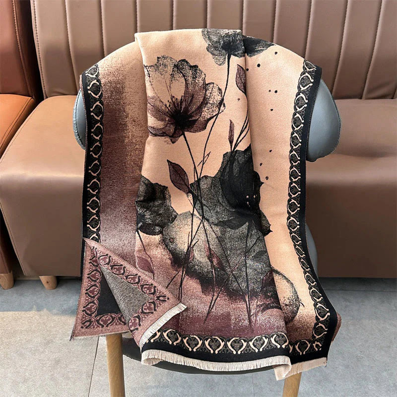 Buddha Stones Winter Ink Painting Lotus Flowers Leaves Pattern Soft Scarf Shawl