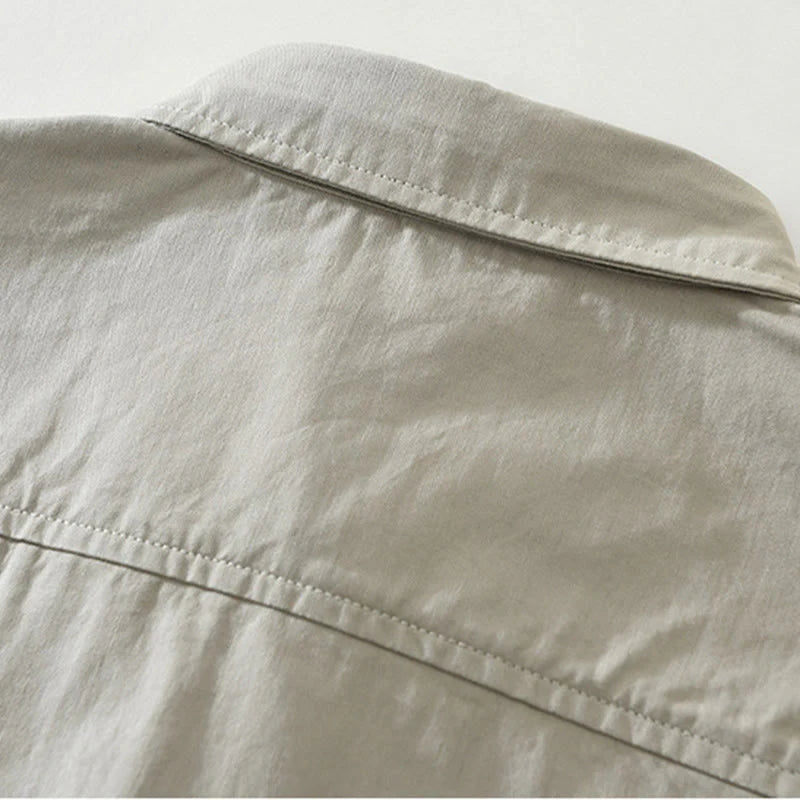 Buddha Stones Daily Plain Buttons Design Men's Long Sleeve Pure Cotton Shirt With Pockets