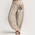 Buddha Stones Pine Tree Red Sun Zen Character Pattern Pure Cotton Women's Elastic Waist Harem Pants