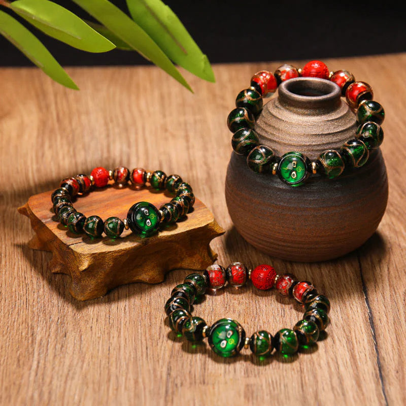 Buddha Stones Tibetan Five God of Wealth Thangka Liuli Glass Bead Chinese Zodiac Protection Bracelet (Extra 35% Off | USE CODE: FS35)