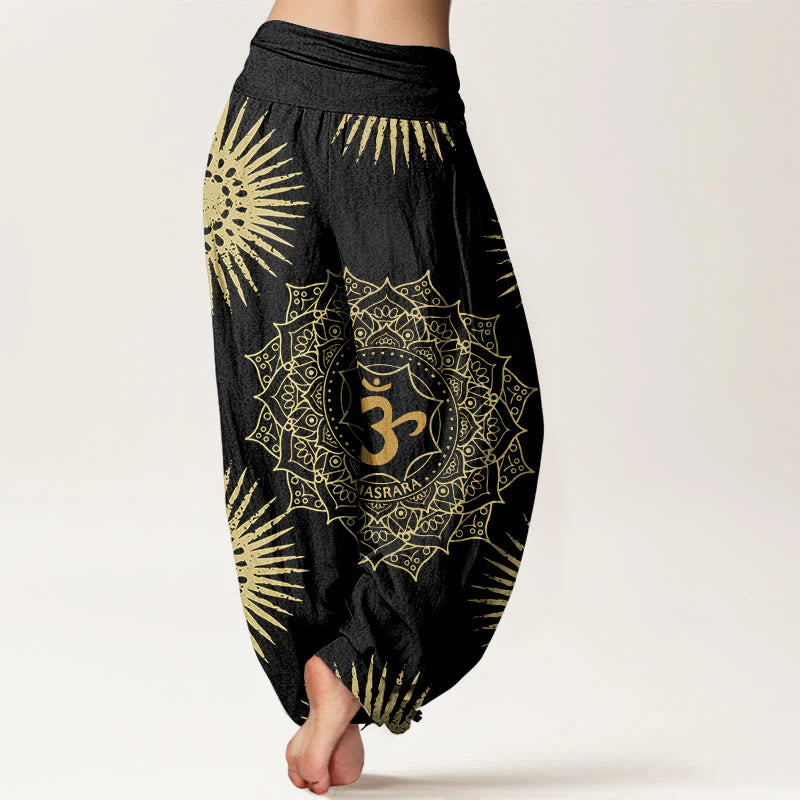 Buddha Stones Cotton Casual Mandala Om Symbol Sun Pattern Women's Harem Pants