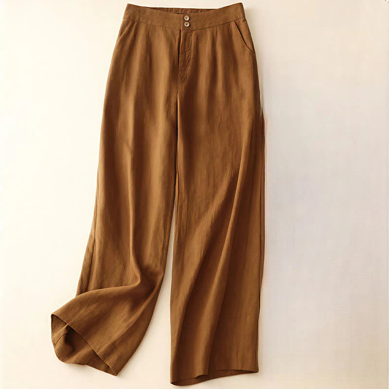 Buddha Stones Summer Casual Simple Design Linen Women's Wide Leg Pants With Zipper Pockets