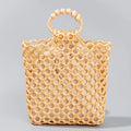Buddha Stones Hand-woven Fishing Line Braiding Mesh Hollow Wooden Beads Handbag
