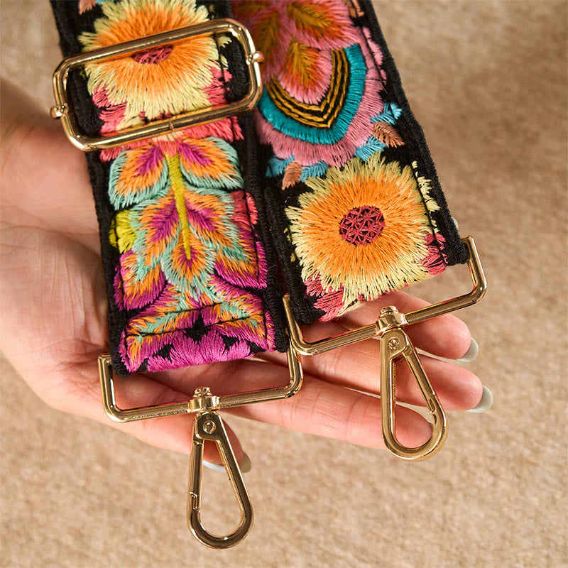 Buddha Stones Multicolor Sunflower Embroidery Adjustable Handbags Crossbody Shoulder Bag Straps
