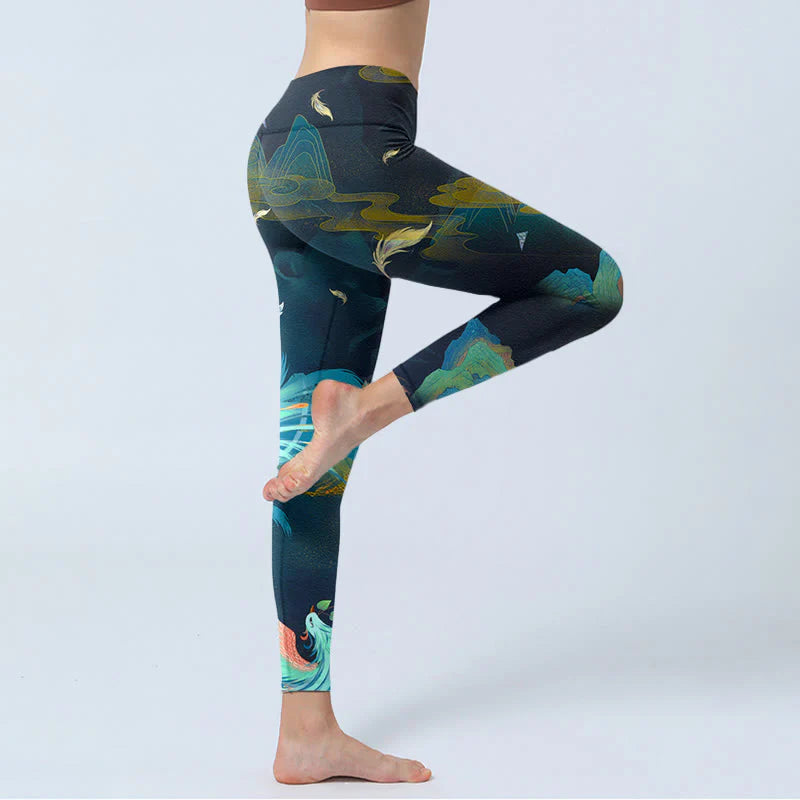 Buddha Stones Mountains Phoenix Feather Exercise Leggings Women's Yoga Pants