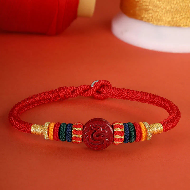 Buddha Stones Year of the Dragon 925 Sterling Silver Chinese Zodiac Cinnabar Auspicious Matches Blessing Bracelet (Extra 35% Off | USE CODE: FS35)
