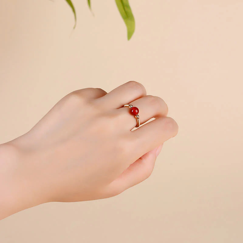 Buddha Stones Natural Stone Bead Alloy Healing Open Ring
