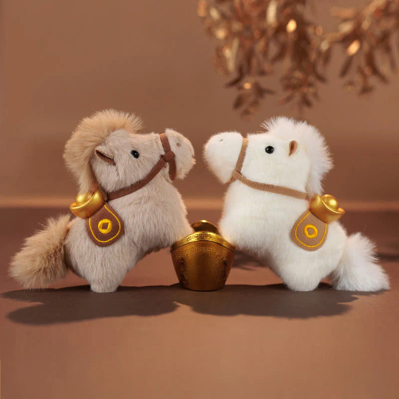 Buddha Stones Year Of The Horse Gold ingot Solid Color Plush Pony Hanging Decoration