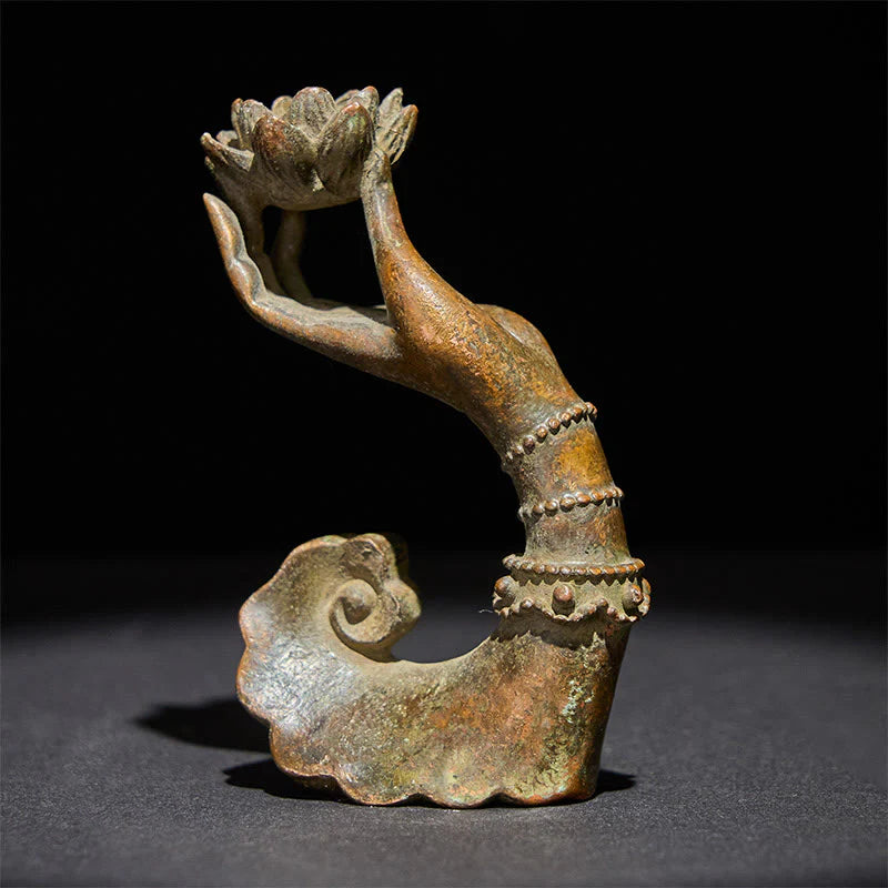 Buddha Stones Classic Buddha's Hand Lotus Alloy Home Decoration 4.7*2.9*8.4 cm