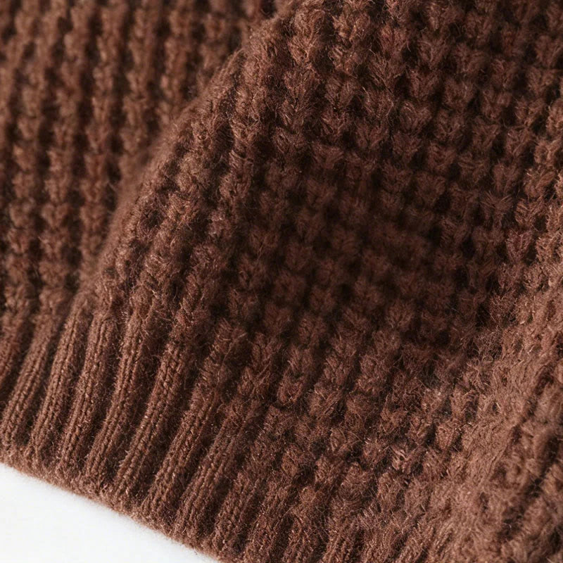 Buddha Stones Winter Black Stand Collar Waffle Pattern Warm Men's Long Sleeve Knitted Sweater