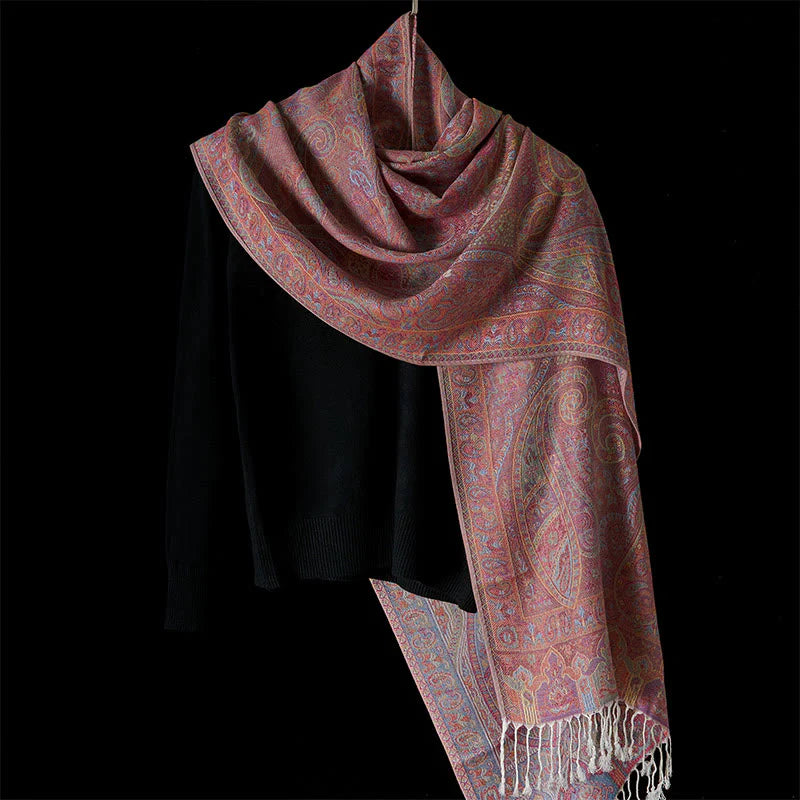 Buddha Stones Spring Cashew Flower Stripes Pattern Tassel Cozy Scarf Shawl