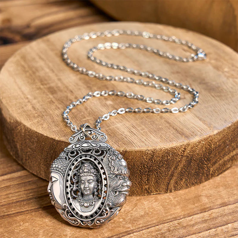 Buddha Stones Copper Buddha Devil Pattern Serenity Pendant Necklace