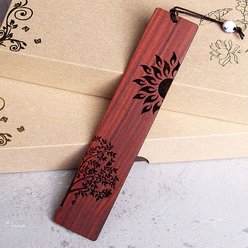 Buddha Stones Sun Tree Ebony Wood Small Leaf Red Sandalwood Bookmarks With Gift Box