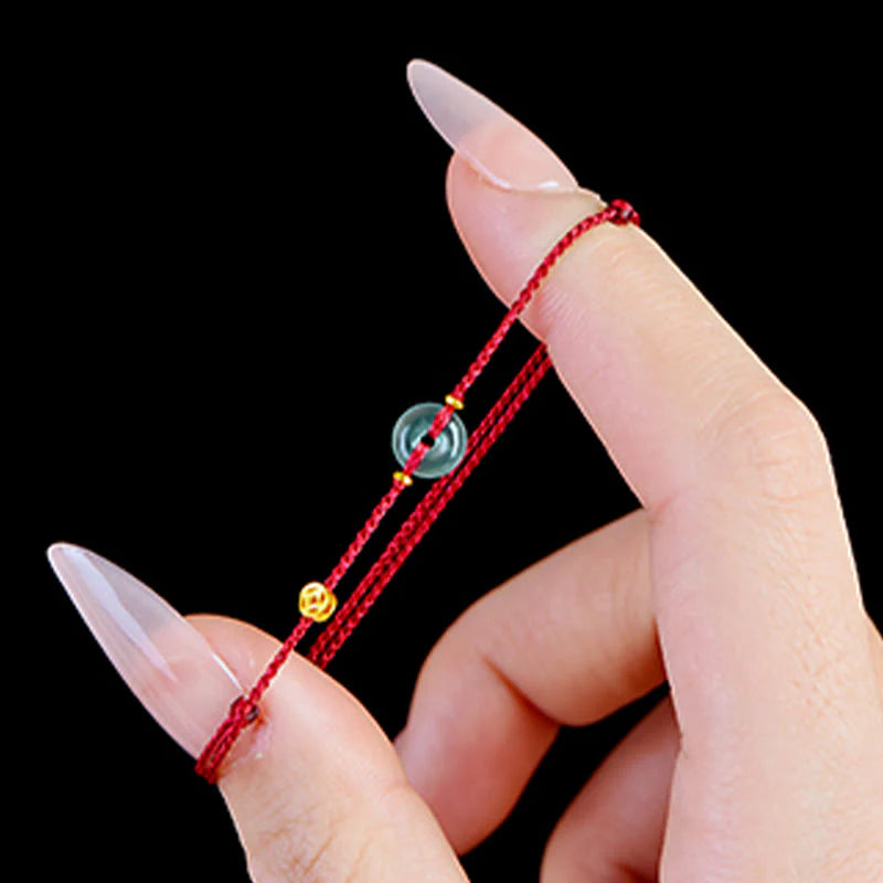 Buddha Stones Peace Buckle Copper Coins Jade Red String Connection Bracelet Anklet