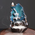 Buddha Stones Blue Lotus Leaf Ceramic Backflow Smoke Fountain Spiritual Incense Burner Decoration