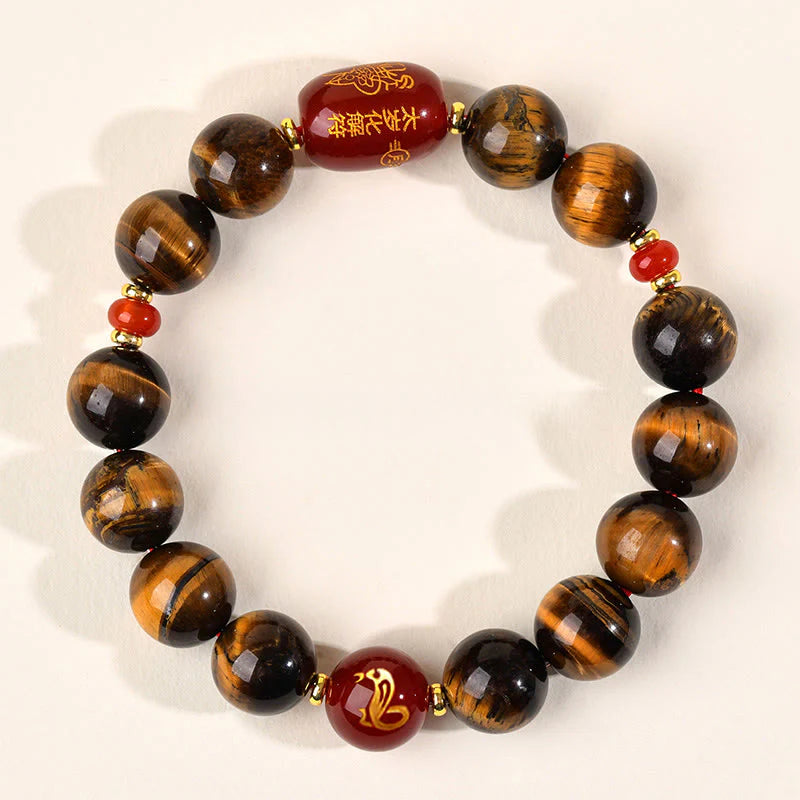 Buddha Stones 12 Chinese Zodiac Natural Tiger Eye Red Agate Protection Bracelet
