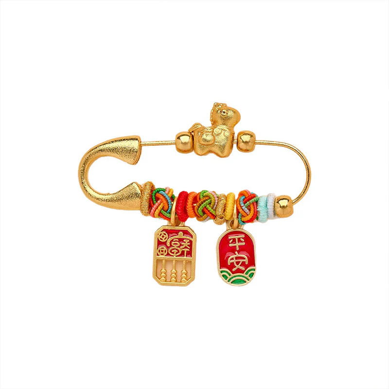 Buddha Stones Year Of The Horse Fu Character Lotus Attract Fortune Ruyi Handle Peace Buckle Luck Brooch