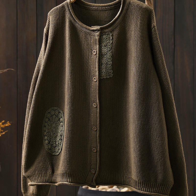 Buddha Stones Fall Floral Buttons Cotton Women's Long Sleeve Knitted Cardigan Sweater
