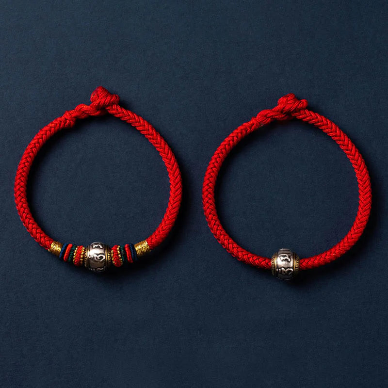 Buddha Stones 925 Sterling Silver Tibet Handmade Om Mani Padme Hum Luck Protection King Kong Knot Braided Bracelet