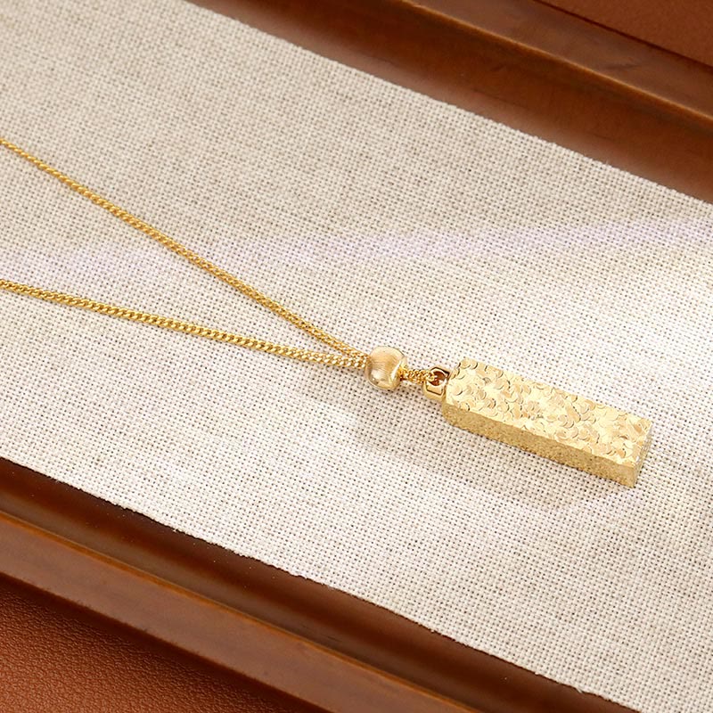 Buddha Stones Rectangular Texture Design Copper Chain Luck Necklace Pendant