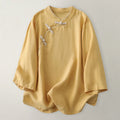 Buddha Stones Plain Slanted Buttons Cotton Linen Women's Shirt