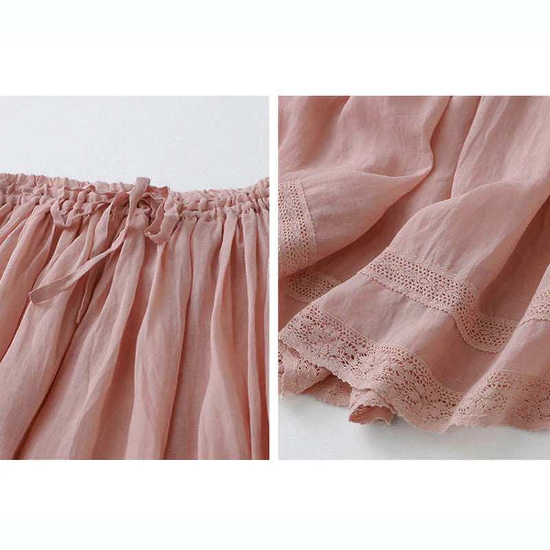 Buddha Stones Solid Lace Elastic Waist Cotton Women's Skirt