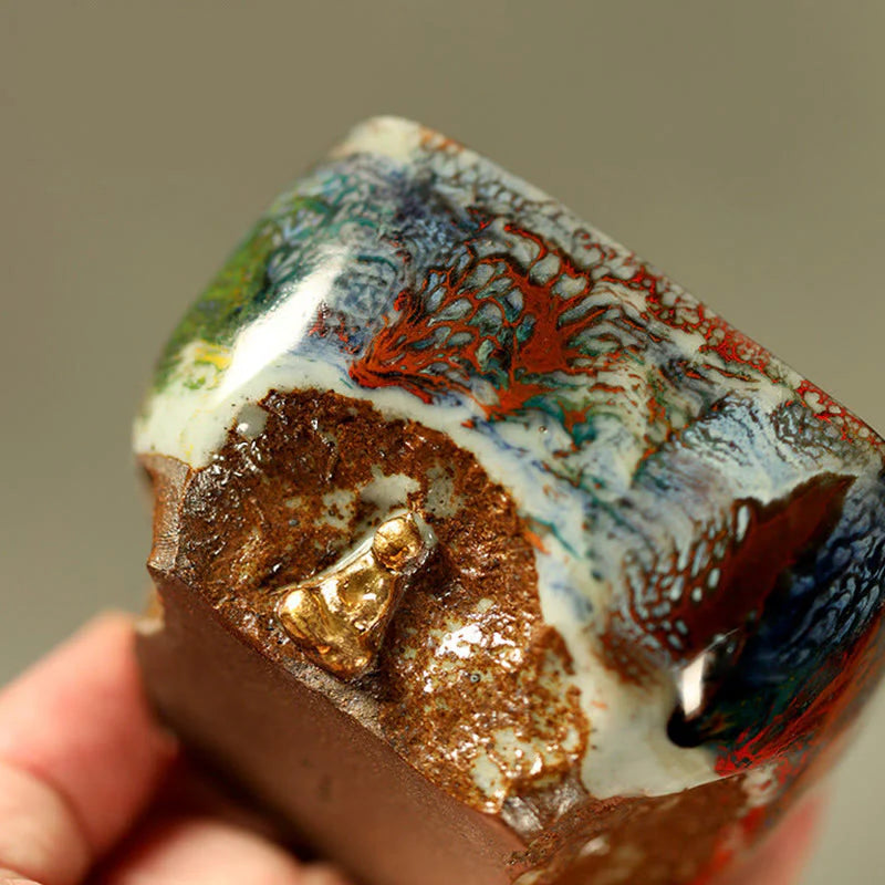 Buddha Stones Hand-painted Dunhuang Meditating Buddha Shino Ceramic Teacup Kung Fu Tea Cup