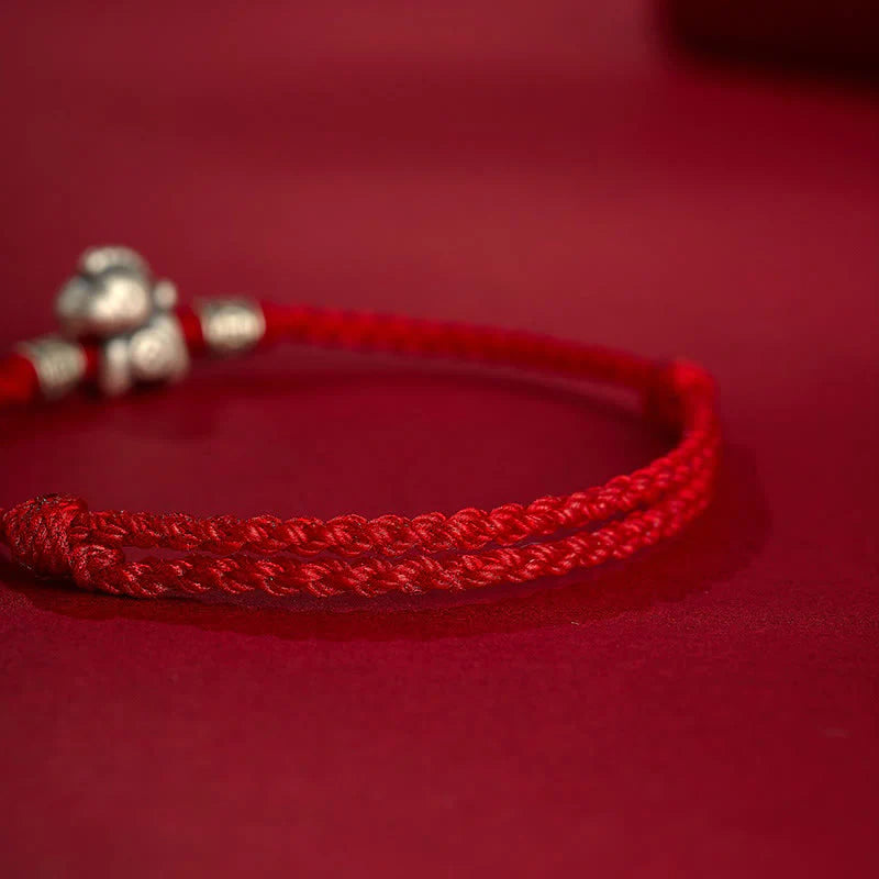 Buddha Stones Year of the Horse 999 Sterling Silver String Braided Protection Bracelet