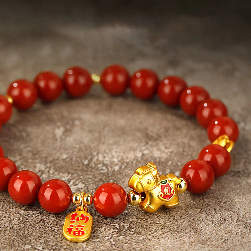 Buddha Stones Year Of The Horse South Red Agate Success Bracelet