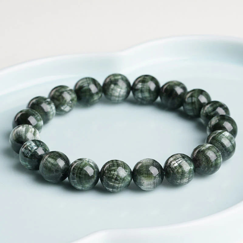 Buddha Stones Natural Seraphinite Round Emotional Balance Beaded Bracelet