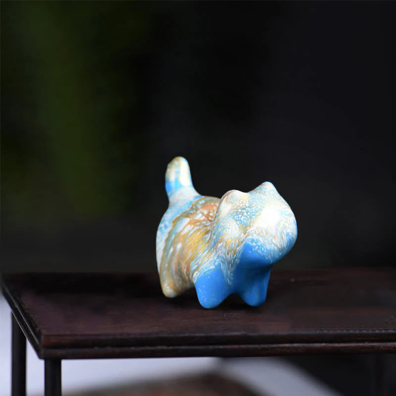Buddha Stones Mini Lovely Cat Ebony Wood Lacquer Craft Peace Decoration
