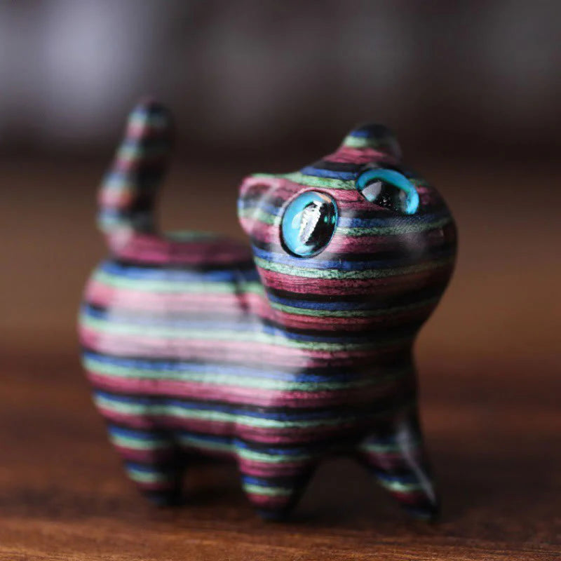 FREE Today: Healing and Protection Colored Sandalwood Carved Tilt Head Cat Decoration
