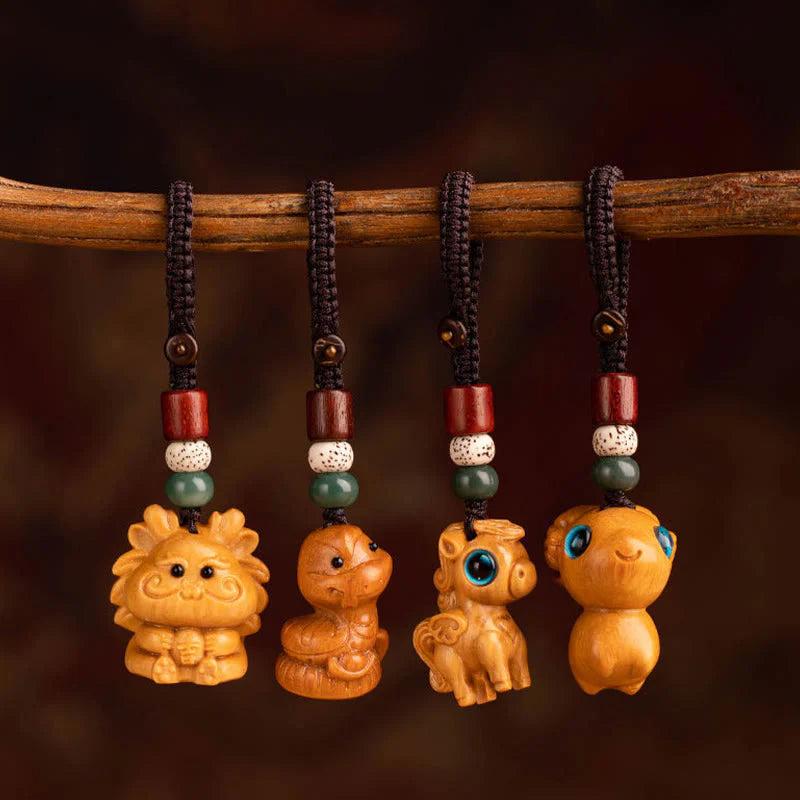 Buddha Stones Year Of The Horse Red Sandalwood Star Moon Bodhi Seed Blessing Key Chain