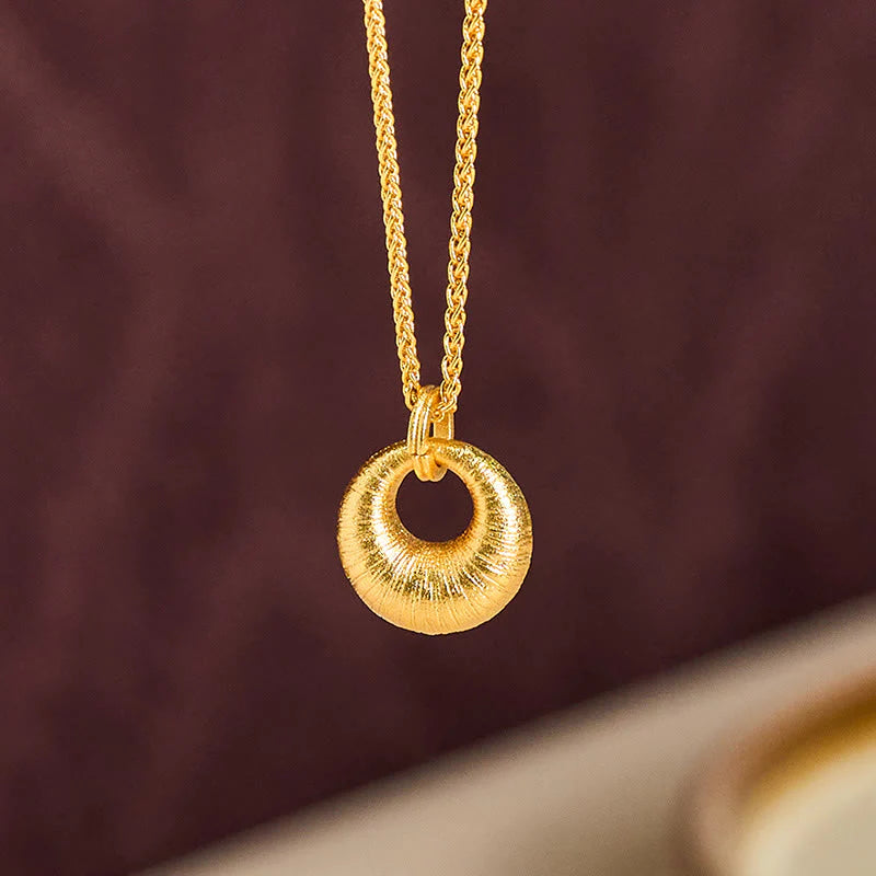 Buddha Stones 24k Gold Plated Copper Peace Buckle Texture Wealth Necklace Pendant