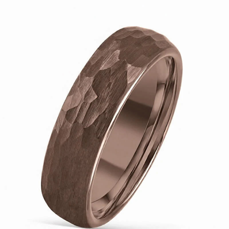 Buddha Stones Simple Hammered Texture Tungsten Steel Reliability Ring
