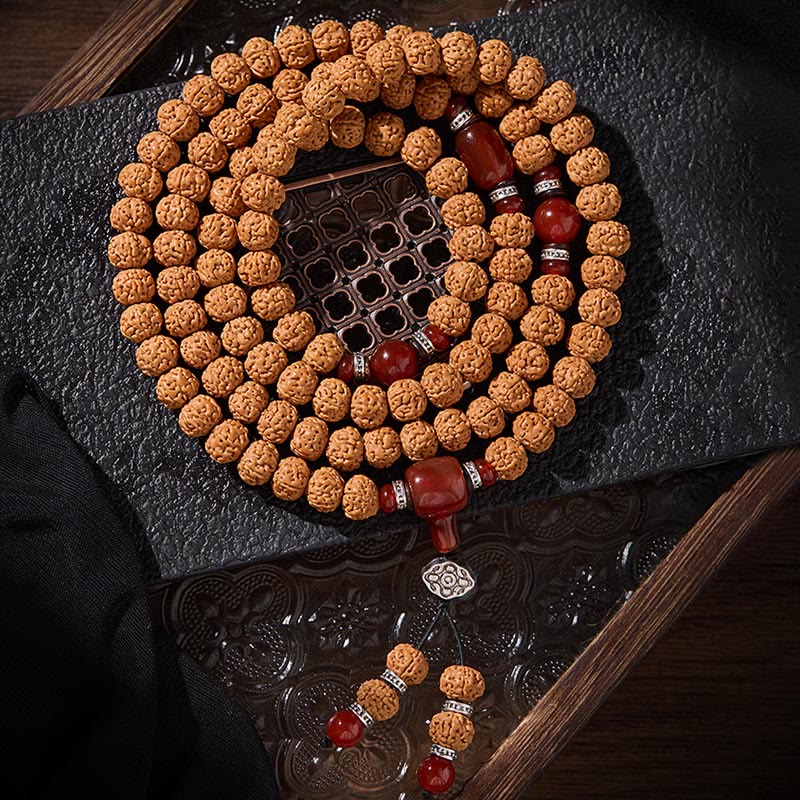 Buddha Stones Tibetan 108 Beads Bodhi Seed Three-eyed Dzi Bead Auspiciousness Mala