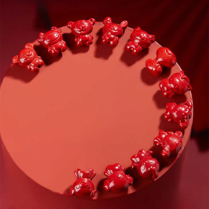 Buddha Stones Year Of The Horse Chinese Zodiac Engraved Design Cinnabar Blessing Rope Necklace Pendants
