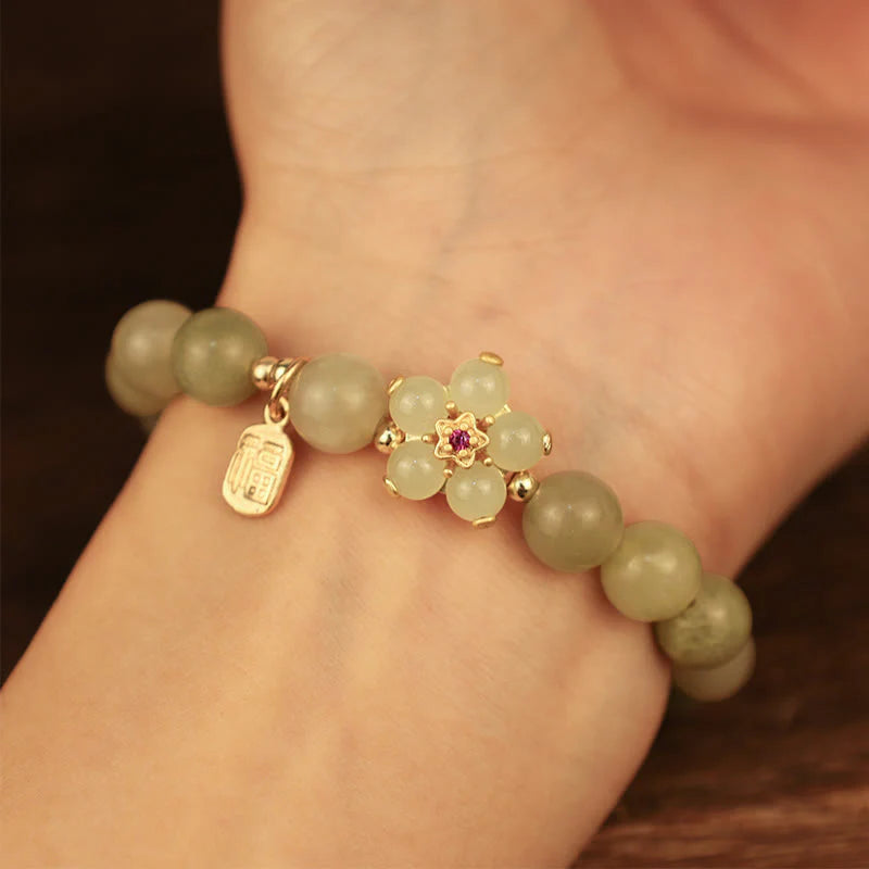 Buddha Stones Hoping for Peace and Blooming Joy Green Jade Bracelet Includes Gift Message Card