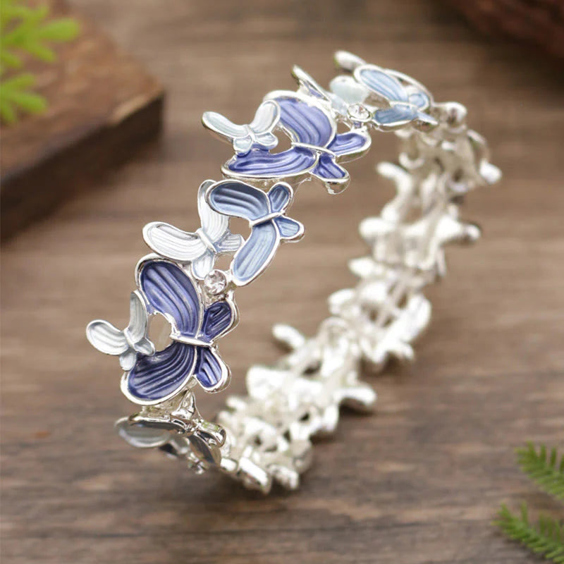 Buddha Stones Colorful Butterfly Love Alloy Elastic Bracelet Bangle