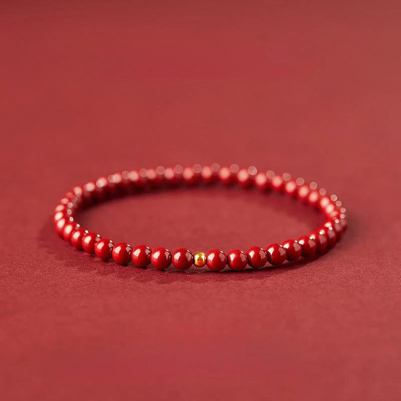 Buddha Stones 999 Gold Cinnabar Simple Design Concentration Bracelet