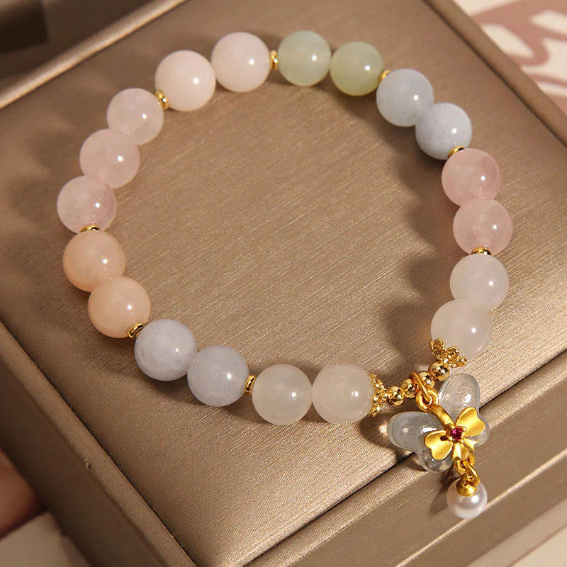 Buddha Stones Natural Morganite Confidence Butterfly Charm Bracelet