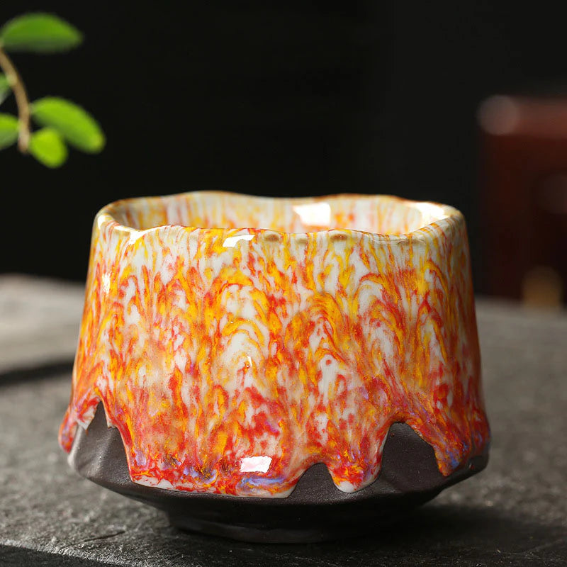Buddha Stones Orange Red Green Yellow Ceramic Teacup Kung Fu Tea Cup